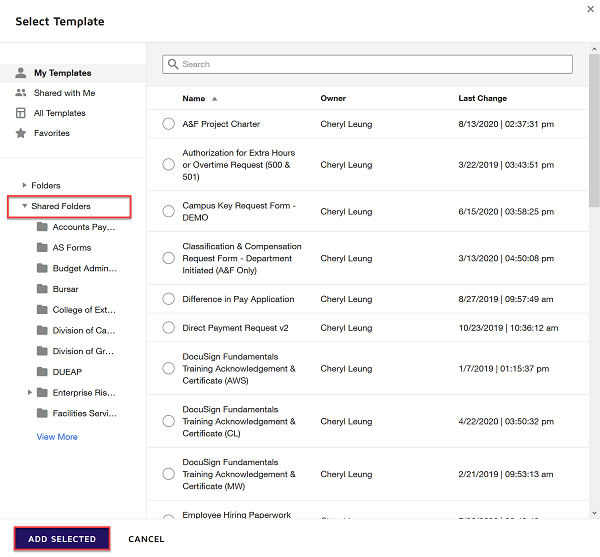 Find and Use a Template DocuSign SF State